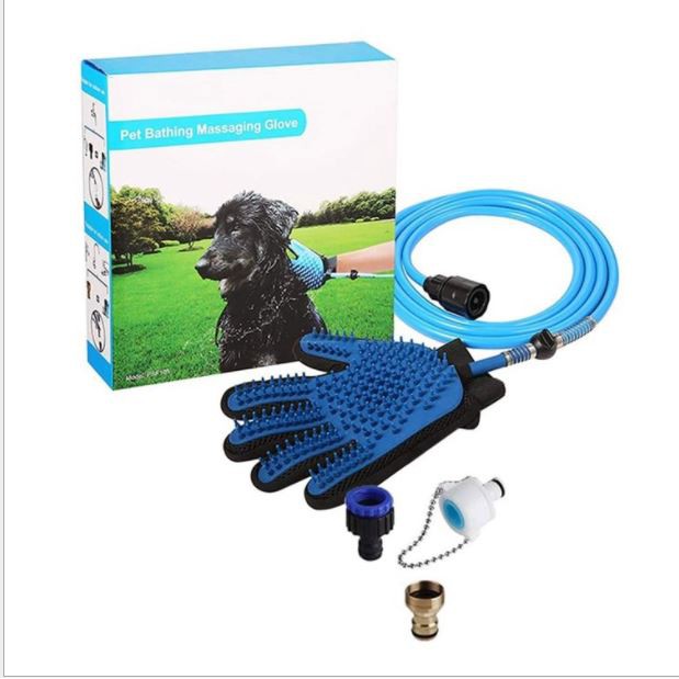 Găng tay silicon massage cho thú cưng tắm cho chó mèo có ống gắn van nước