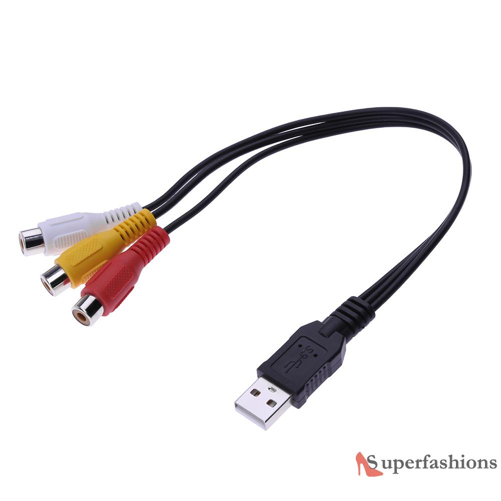 Dây Cáp Âm Thanh Chuyển Đổi Từ USB 0.3m Sang Cổng 3RCA AV Cho HDTV