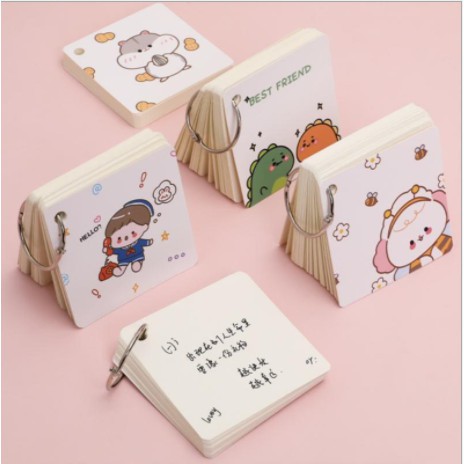 Flashcard Cute Học Từ Vựng Có Khoen Treo - Flashcard có khoen tròn vuông / chữ nhật in hình cute