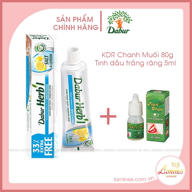 Combo Kem Đánh Răng Dabur Làm Trắng Răng Tinh Chất Chanh Muối 80g Và Tinh Dầu Trắng Răng Pearl Drop 5ml