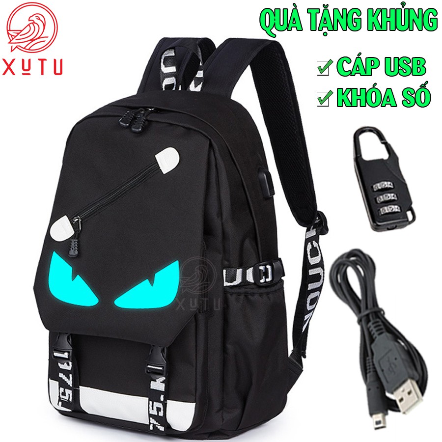 Balo nam nữ đi học thời trang phát sáng dạ quang Xutustore hình Mắt - TẶNG cáp USB + Khóa số - Cặp đi học HOT nhất 2021