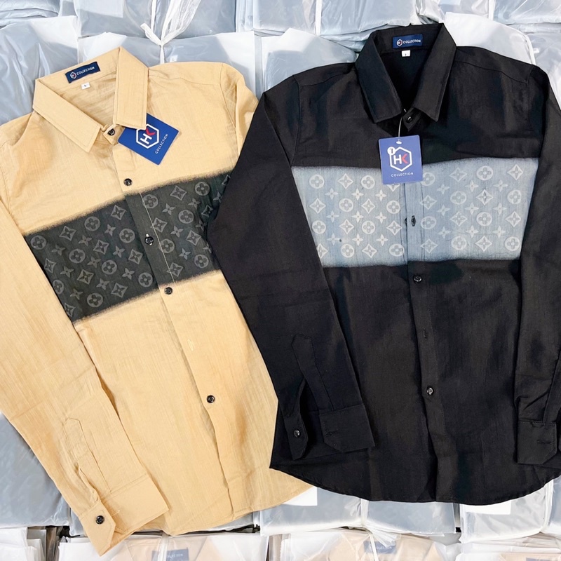 Áo sơ mi nam nữ cao cấp sơ mi chất vải đũi dày loang màu LV phối chuẩn đẹp