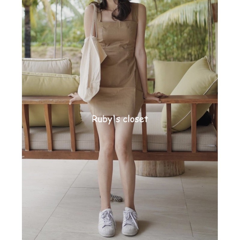 Váy đũi nữ, Đầm 2 dây nữ chun sau dáng xuông vải linen mặc cực mát
