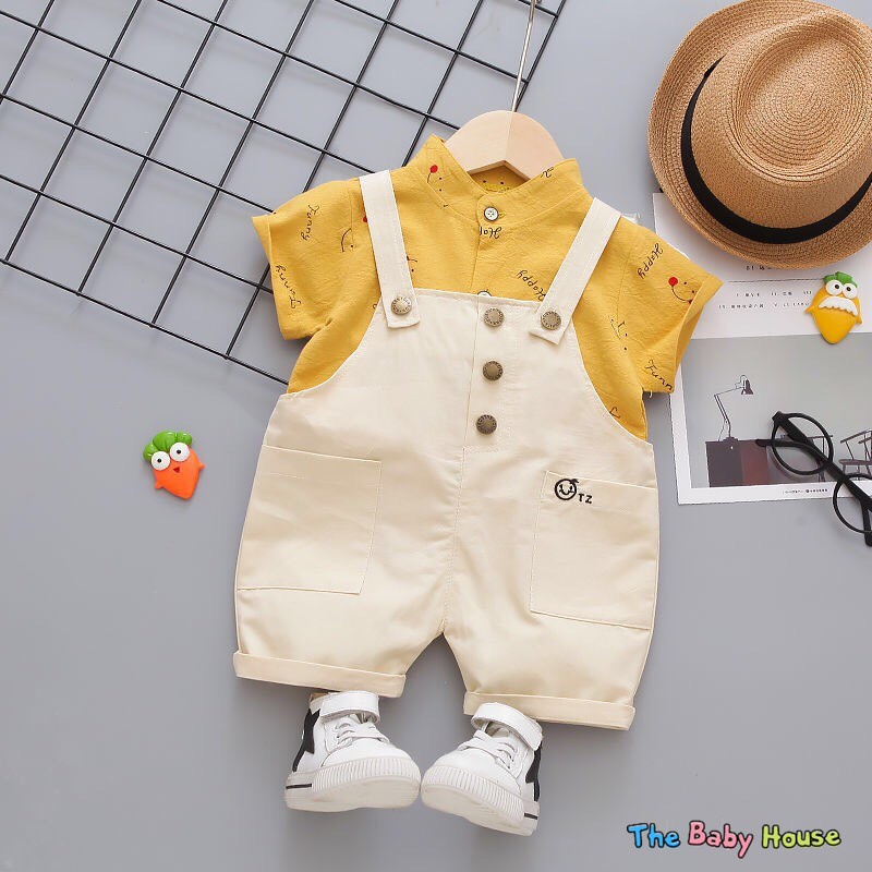 Bộ Quần Áo Cho Bé  𝐅𝐑𝐄𝐄𝐒𝐇𝐈𝐏 Bộ Áo Sơ Mi Quần Yếm Phong Cách Hàn Quốc Dễ Thương Cho Bé
