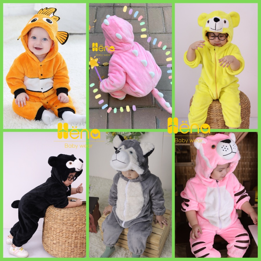 Bộ Body Hình Thú Cho bé - Body lông cừu cho bé CAO CẤP từ 3-20kg, đồ liền thân mùa đông trẻ em - Henashop