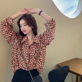 Áo sơ mi blouse voan hoa đỏ