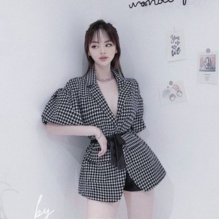 Áo vest kẻ sọc caro tay phồng form dài freesize, kèm ảnh thật 100%