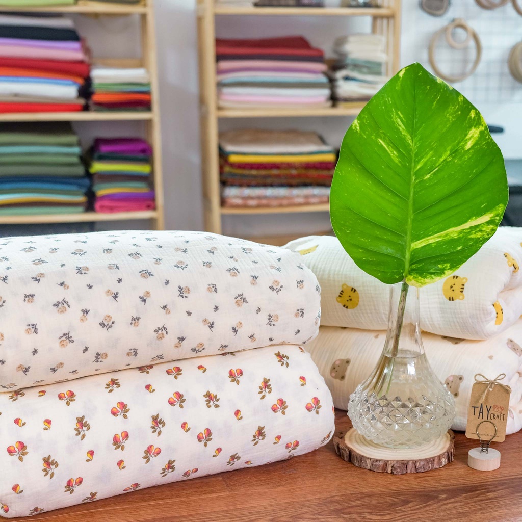 Vải xô muslin 2 lớp họa tiết 50x140cm