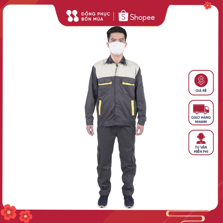Bộ Quần áo kaki vàng ngắn tay bảo hộ lao động nam nữ chất liệu vải loại dày kaki sẵn hàng 100% B01.09-21