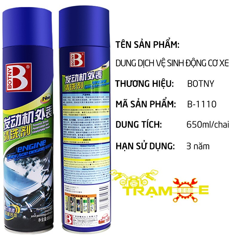 CHAI XỊT VỆ SINH LÀM MỚI KHOANG MÁY XE Ô TÔ XE TẢI  BOTNY 650ML