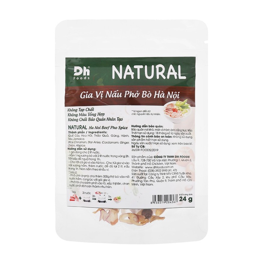 Gia vị nấu phở bò Hà Nội DH Food Natural Gói 24g - Gói gia vị nấu Phở Thơm, Ngon, Chuẩn Vị