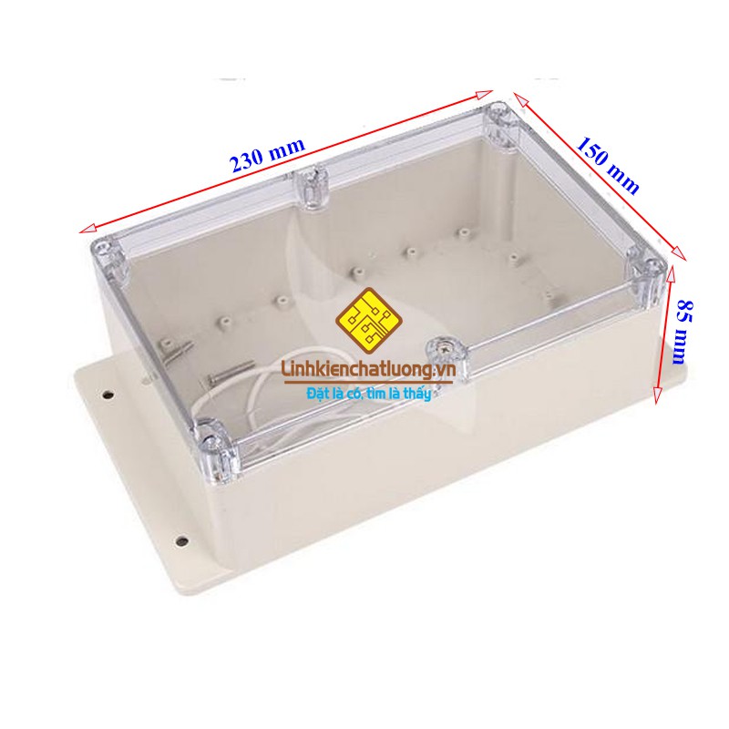 Hộp nhựa 230x150x85mm có tai nắp trong suốt