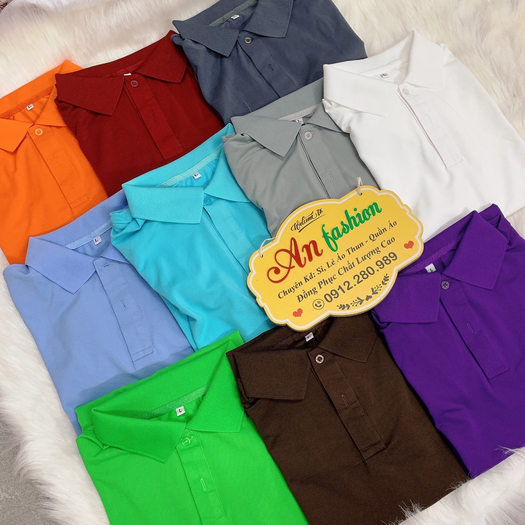 Áo polo màu trắng vải poly Thái cao cấp cho nam nữ _ Hình chụp thật