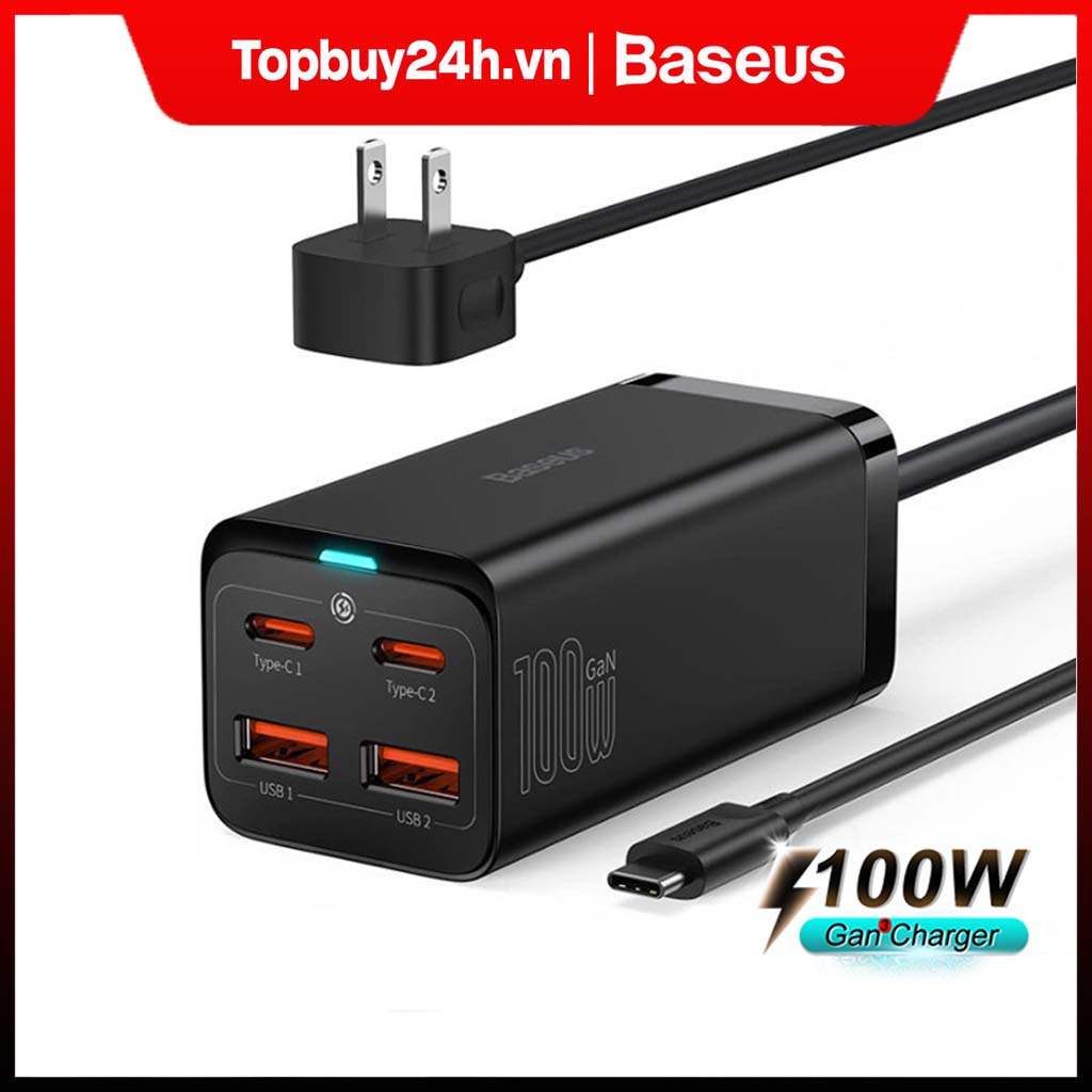 Bộ sạc nhanh Baseus 100W GaN3 Pro USB C Desktop Fast Charger 4 cổng dành cho máy tính để bàn với cáp AC 1.5m