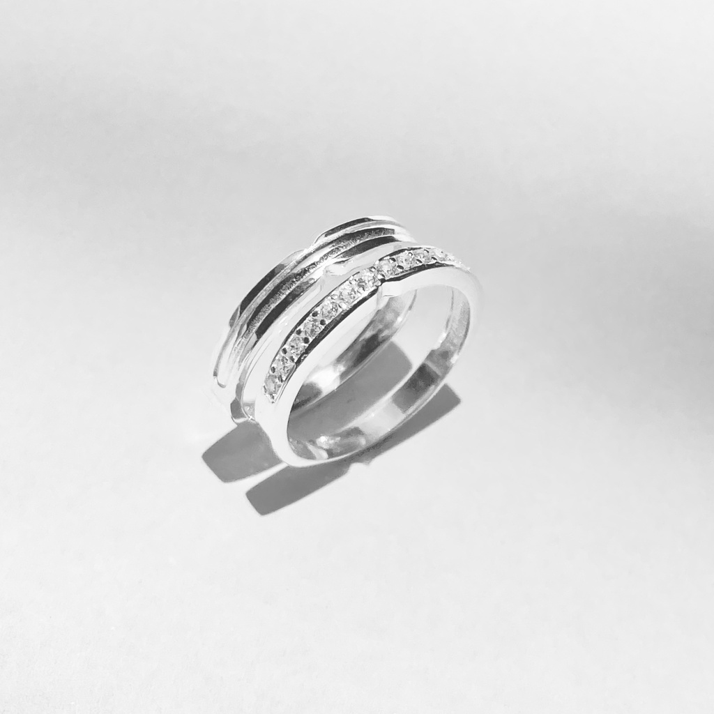 Nhẫn đôi bạc đính đá khắc tên miễn phí TSJC02 - Tiệm bạc hạnh phúc