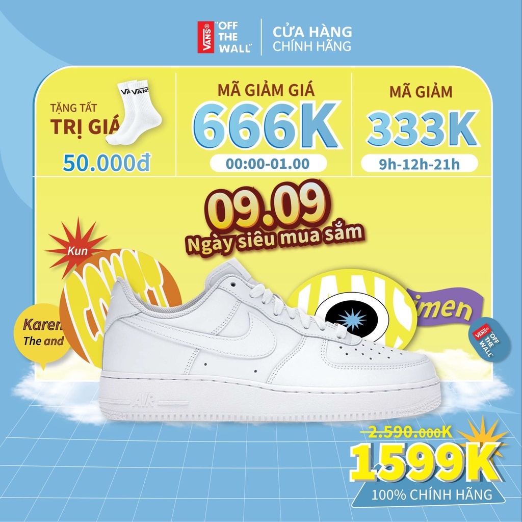 Giày air force 1 Chính Hãng cho nam nữ, af1 all white real full box