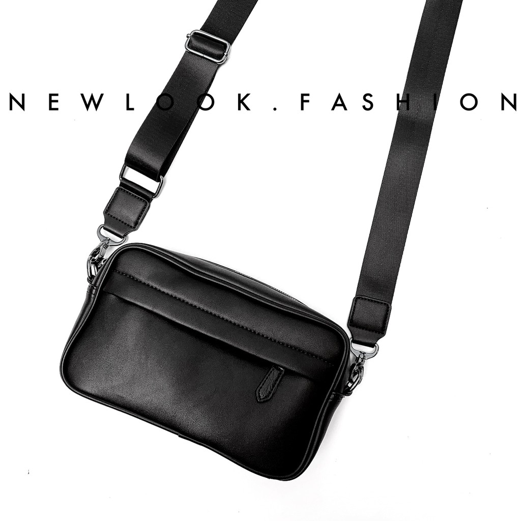 ★ TÚI ĐEO CHÉO NAM NỮ DA PU ĐEN TRƠN BÓNG NHẸ DẠNG HỘP KHOÁ KÉO CAO CẤP | BigBuy360 - bigbuy360.vn