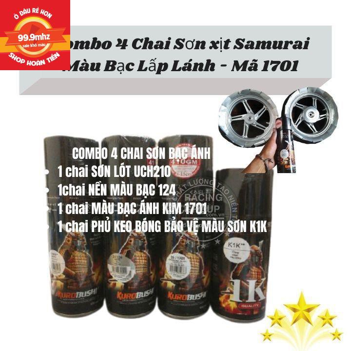 Combo 4 Chai Sơn xịt Samurai Màu Bạc Lấp Lánh Gồm: UCH210 - 3/124 - 39/1701 - K1K