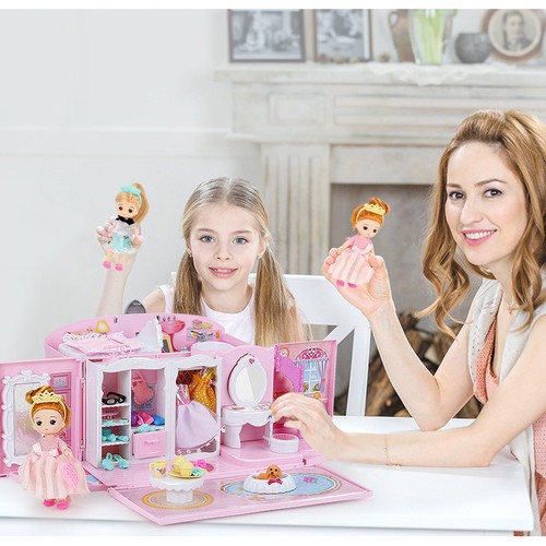 Ngôi nhà búp bê Barbie 2 tầng cho bé Mô hình búp bê đồ chơi Quà tặng sinh nhật cho bé gái - vt80cb