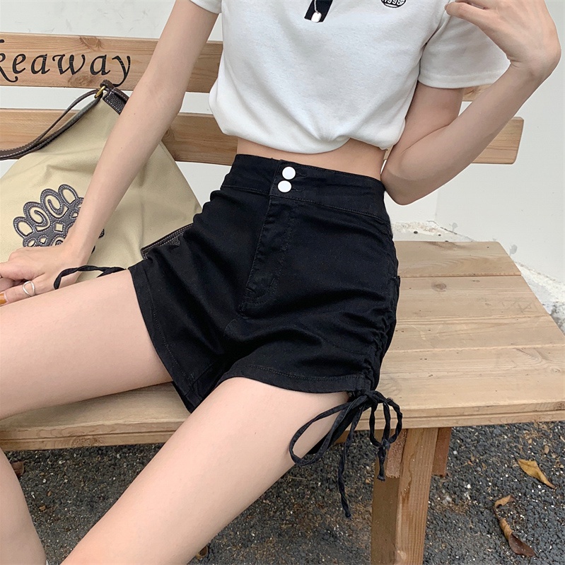 Quần Short Denim Lưng Cao Kiểu Retro Thời Trang Hàn Quốc Cho Nữ