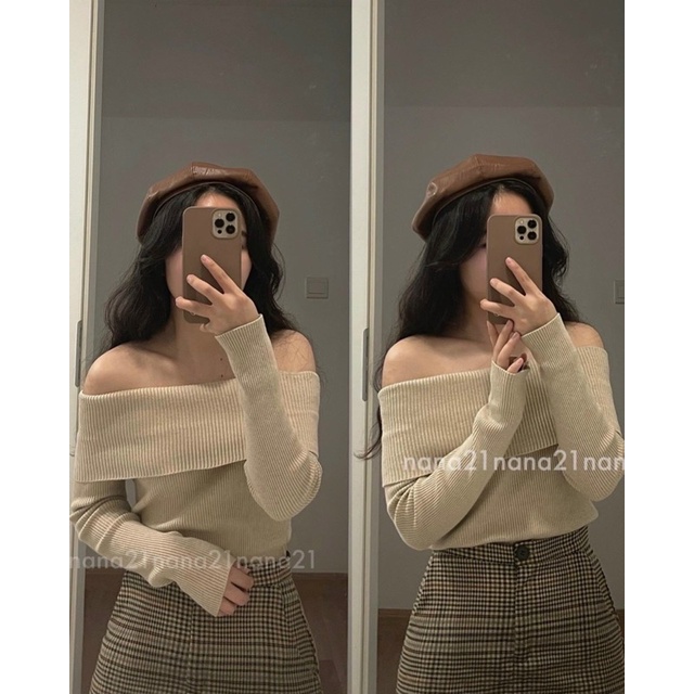 Áo trễ vai len body quảng châu ms145