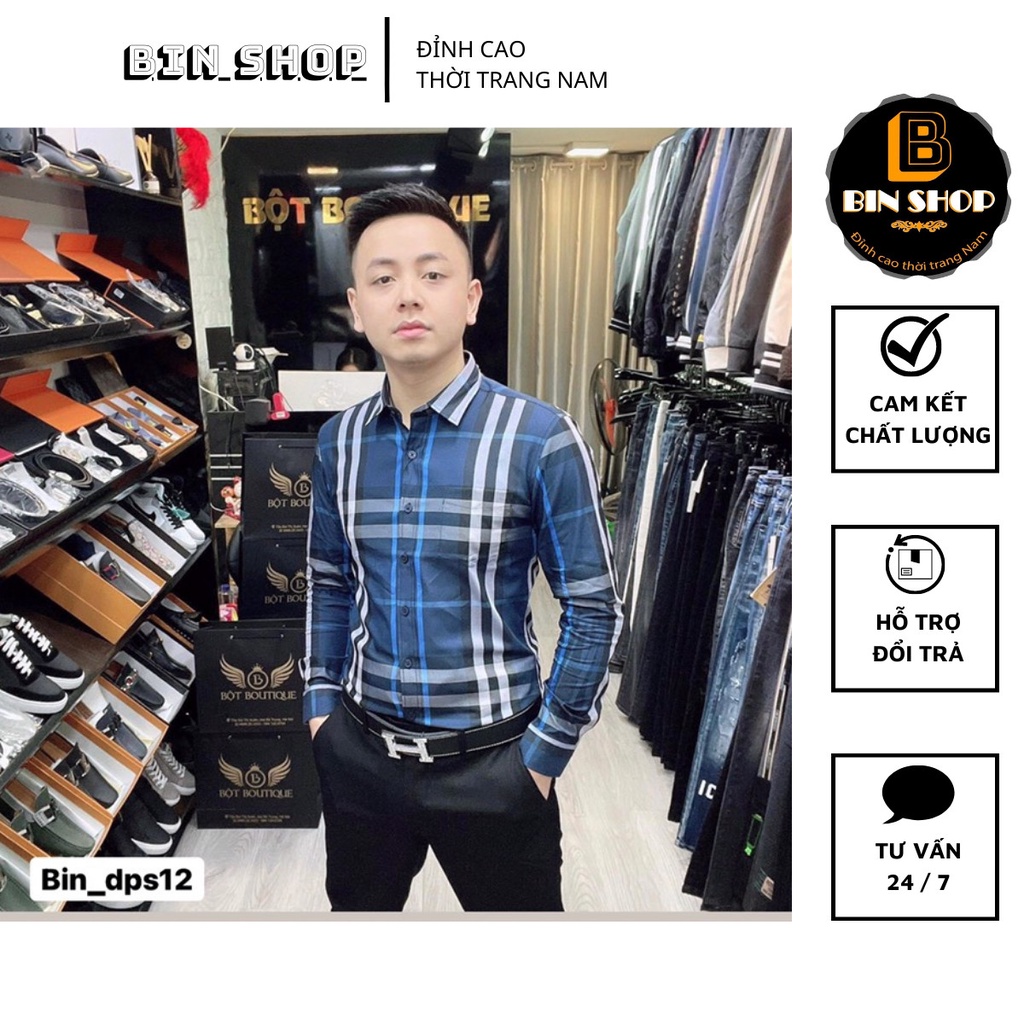 Áo sơ mi nam BBR dài tay kẻ caro, Áo sơ mi nam cao cấp - Bin Shop