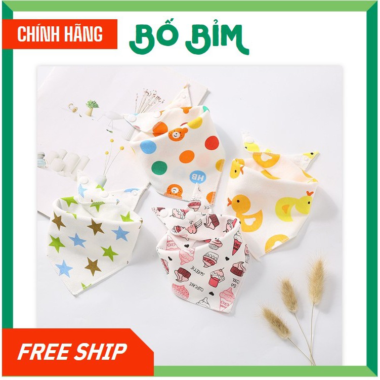 Set 5 Khăn Yếm Tam Giác ⚡Hàng Xuất Nhật 100% Cotton⚡ Có Cúc Bấm Cho Bé Vải Xô 4 Lớp Thấm Hút Tuyệt Đối