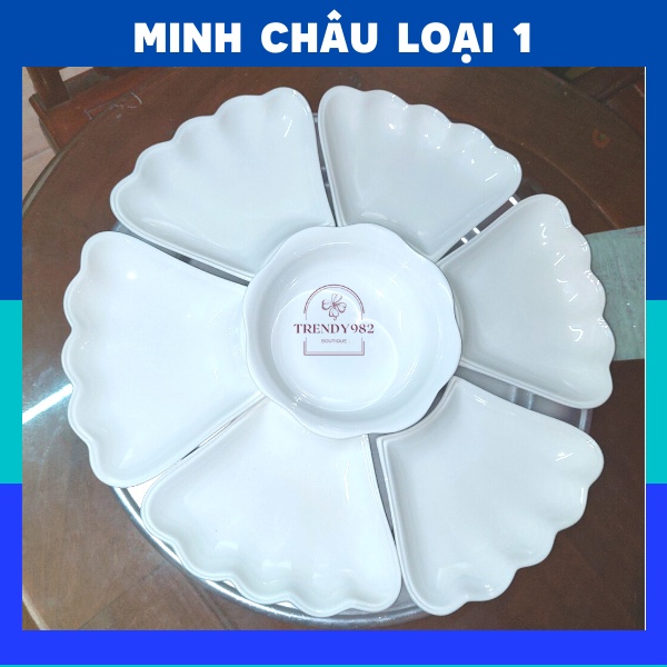 Bộ Bát Đĩa Hoa Mặt Trời giá rẻ cao cấp trắng trơn, sét chén dĩa thờ cúng gia tiên Minh châu