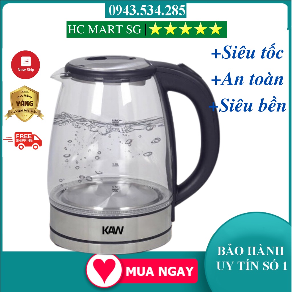 ấm đun siêu tốc, Ấm điện đun nước KAW / RAPIDO bằng thủy tinh 1.8, Bình đun siêu tốc giá rẻ - BẢO HÀNH CHÍNH HÃNG