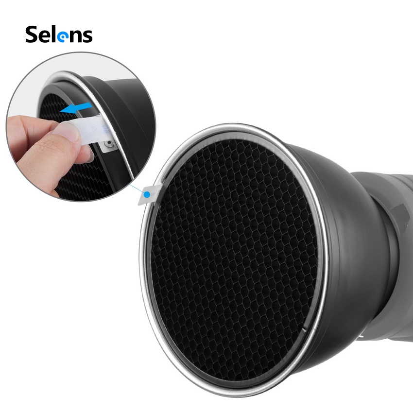 Đĩa chụp đèn hắt sáng Selens 18cm kèm 3 lưới tổ ong cho đèn flash Bowens