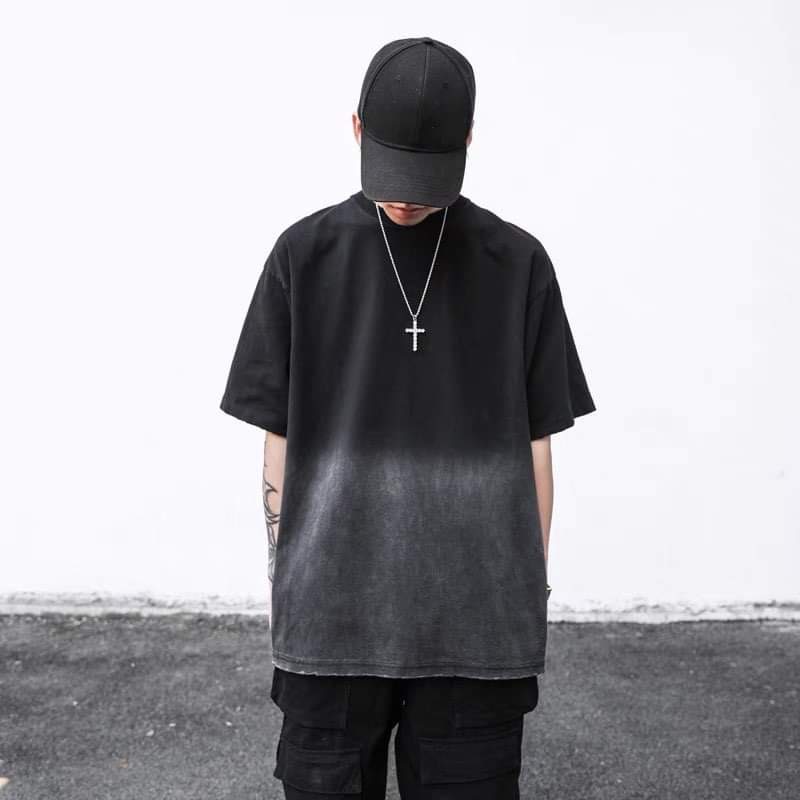 Áo wash 2 màu âm dương xám dưới