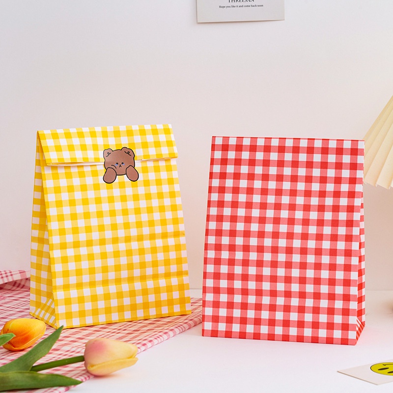 Set 5 túi giấy họa tiết kẻ sọc caro đựng bánh kẹo dễ thương cho học sinh