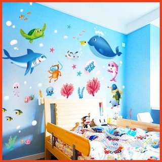 Decal dán tường cá đại dương ⚡FREE SHIP⚡ Tranh dán tường cho bé, chất liệu không thấm nước, mực in sắc nét