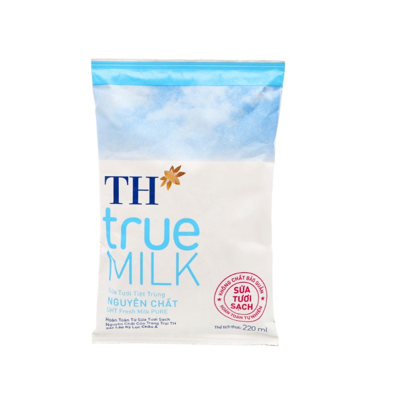 Bịch 220ml Sữa Tươi Tiệt Trùng TH True Milk Có Đường - Ít Đường - Không Đường