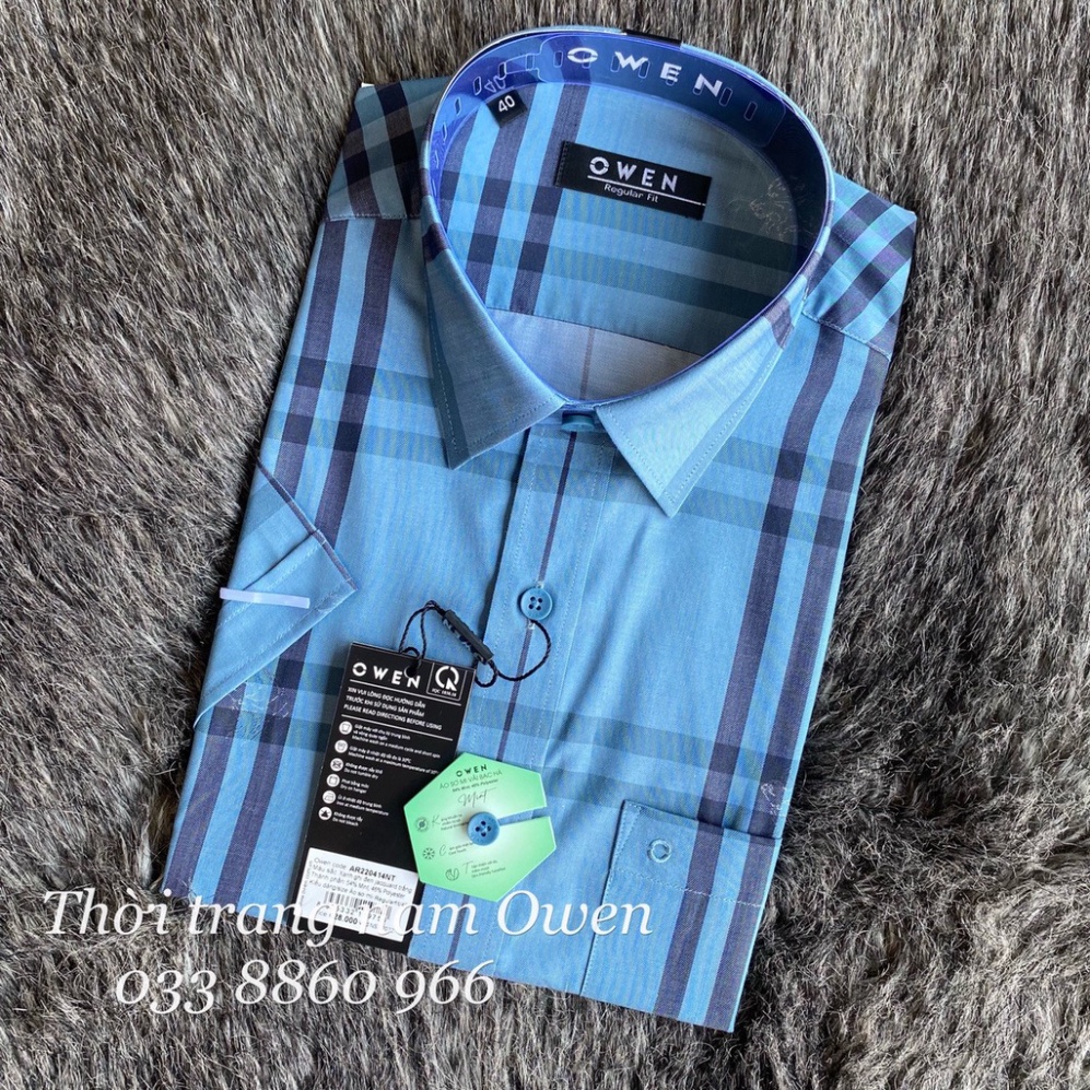 OWEN - Áo Sơ mi ngắn tay Owen Regular fit chất sợi bạc hà kẻ ca rô xanh 220414