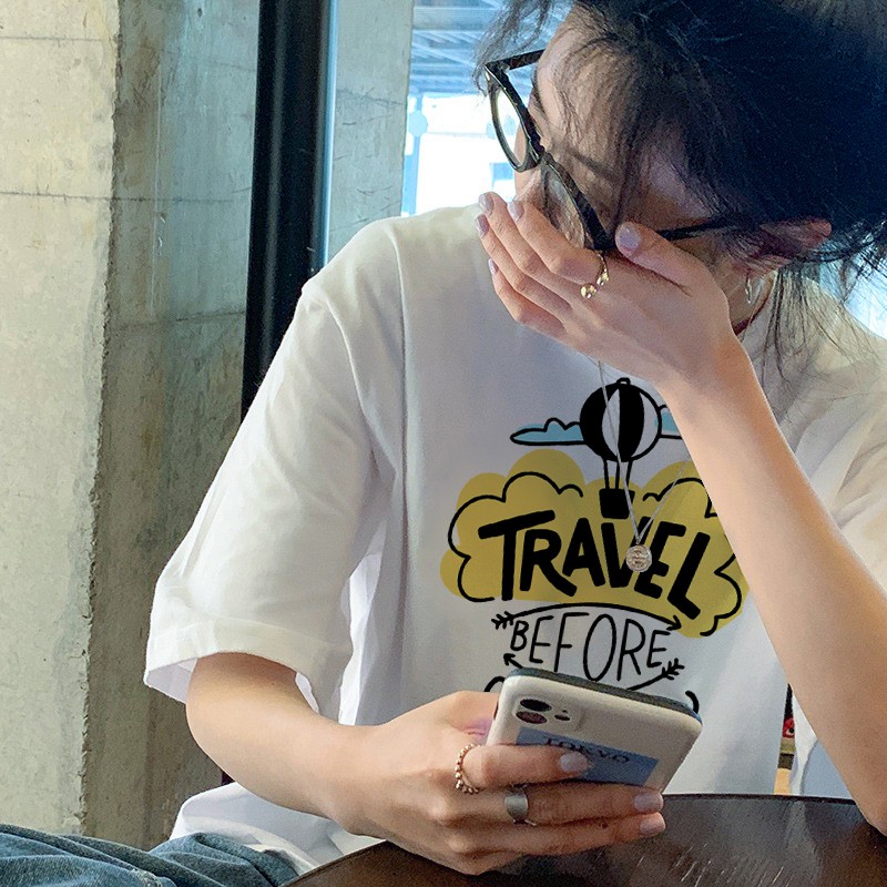 Áo thun nữ tay lỡ freesize phông form rộng Unisex In Slogan Du Lịch