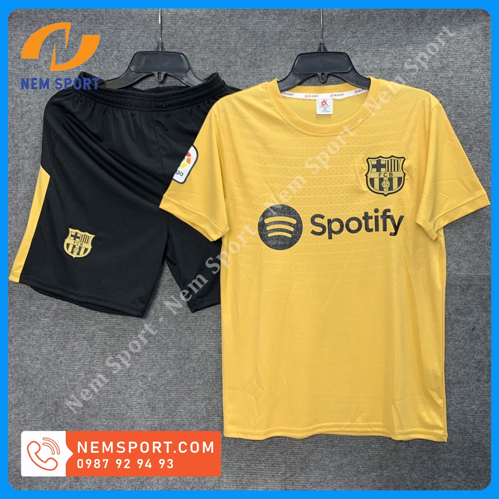 Quần Áo Bóng Đá CLB Bacelona Sân Khách Màu Vàng Đồng Mới 2022