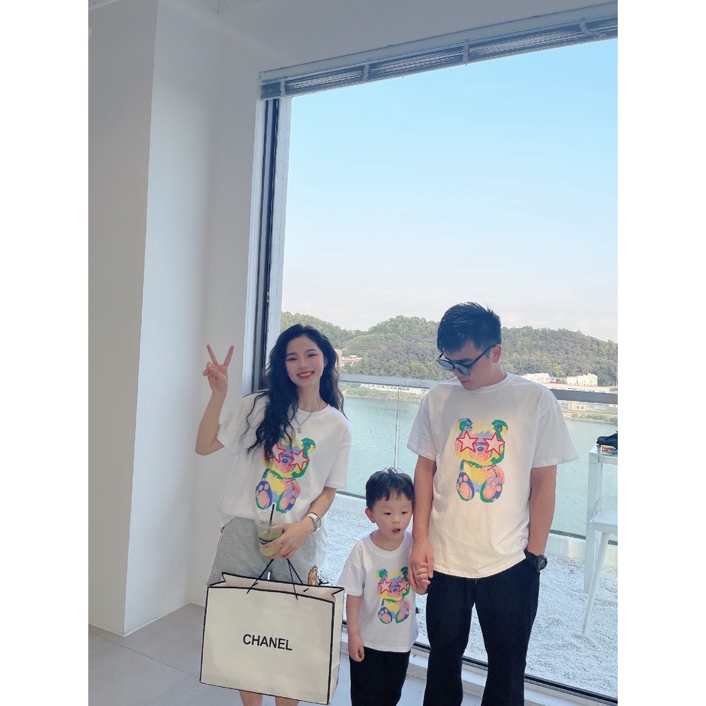 Áo Phông Gia Đình In Hình Gấu Màu Nổi Bật
