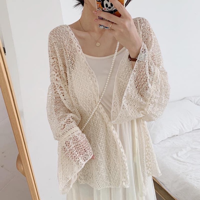 Set áo khoác cardigan lưới mỏng + váy 2 dây công chúa kèm video 🎀