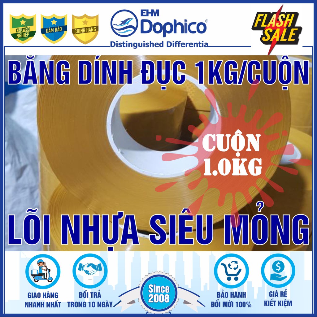 Băng dính đục 1,0kg/cuộn – Lõi nhựa mỏng 4mm – Đóng gói tiết kiệm