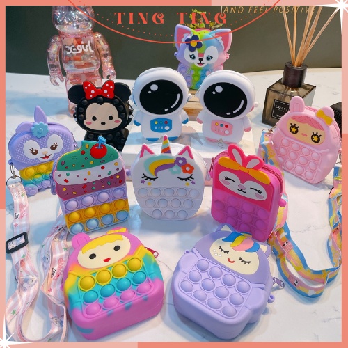 Túi pop it mini cho bé đi chơi nhiều mẫu dễ thương, Túi đeo chéo bóp bong bóng giảm căng thẳng Ting Ting