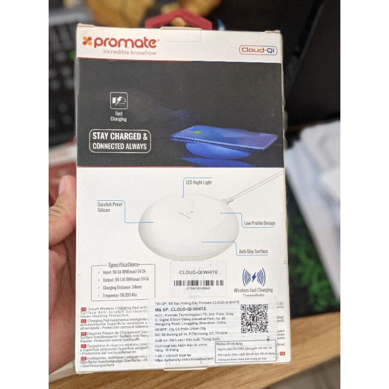 Đế sạc không dây Promate Cloud-Qi 7 màu sắc