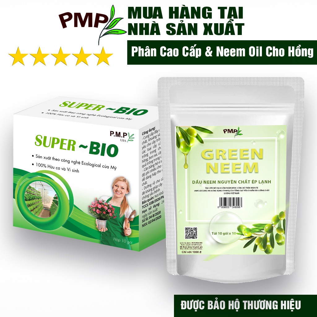 Combo Siêu Phân Hữu Cơ Super Bio & Neem Oil Green Neem Nguyên Chất Cho Hoa Hồng, Rau Sạch, Cây Cảnh