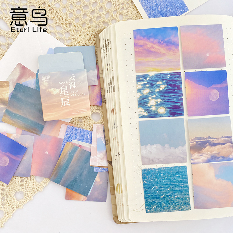 Flowertree Sticker Set 46 nhãn dán trang trí hình sao trời và biển cả dùng trang trí tập sách