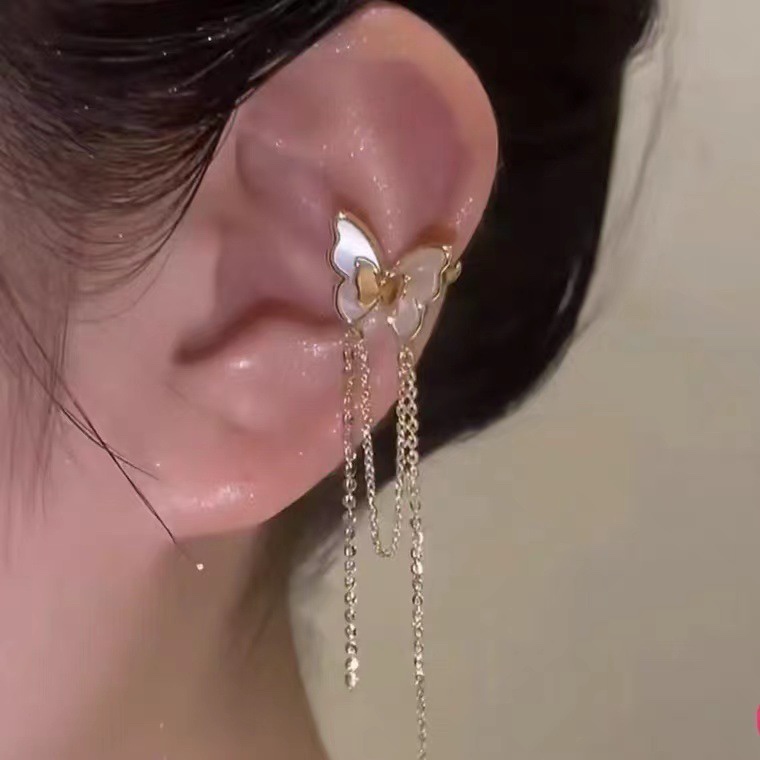 Khuyên Tai Dạng Kẹp Hình Bướm Màu Trắng Phong Cách Hàn Quốc Mới 2022 Niche Ins Không Xỏ Lỗ Dành Cho Bạn Nữ