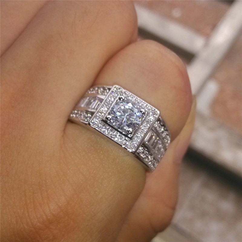 weiweijewelry/Nhẫn đính hôn kim cương vàng trắng thiết kế sang trọng dành cho nam và nữ