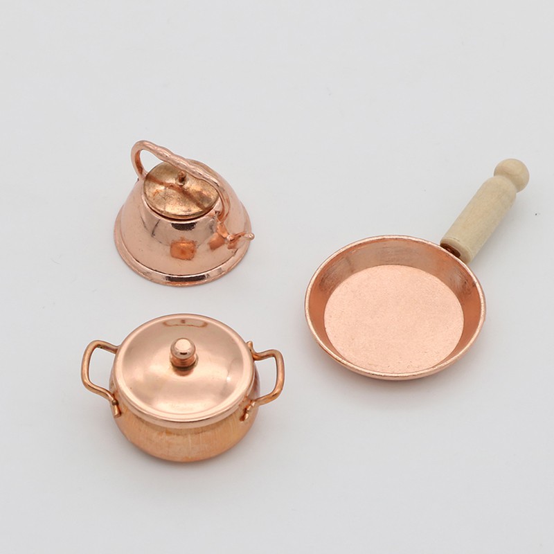 [superhomestore]1:12 Dollhouse miniature bronze frying pan pot kettle cooking kit