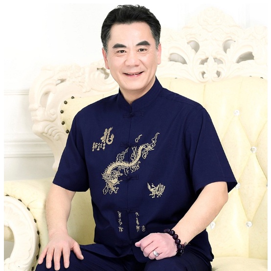 ÁO SƠ MI CHO NGƯỜI GIÀ, Áo sơ mi rồng thêu cho ông, THỜI TRANG CAO TUỔI