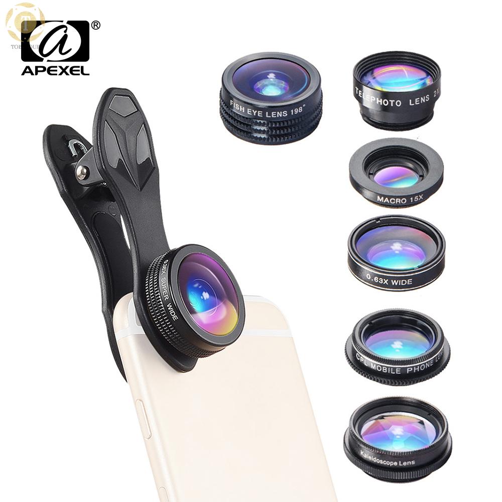 Shipped within 12 hours】 APEXEL APL-DG7 7 in 1 Cellphone Lens Kit 198° Fisheye Lens 0.36X Wide Angle Macro Lens CPL Kaleidoscope 2X Telescope Lens for iPhone Samsung Huawei Xiaomi Phone Phone Lens [TO]