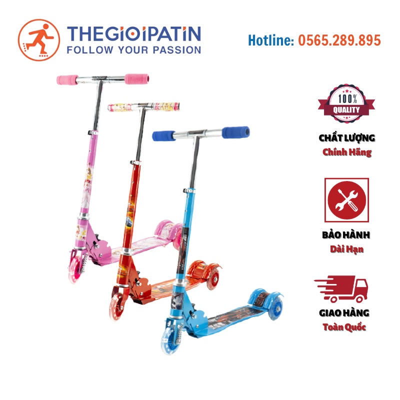 Xe Scooter Trẻ Em 380, Có 3 bánh, Họa Tiết Hoạt Hình Ngộ Nghĩnh